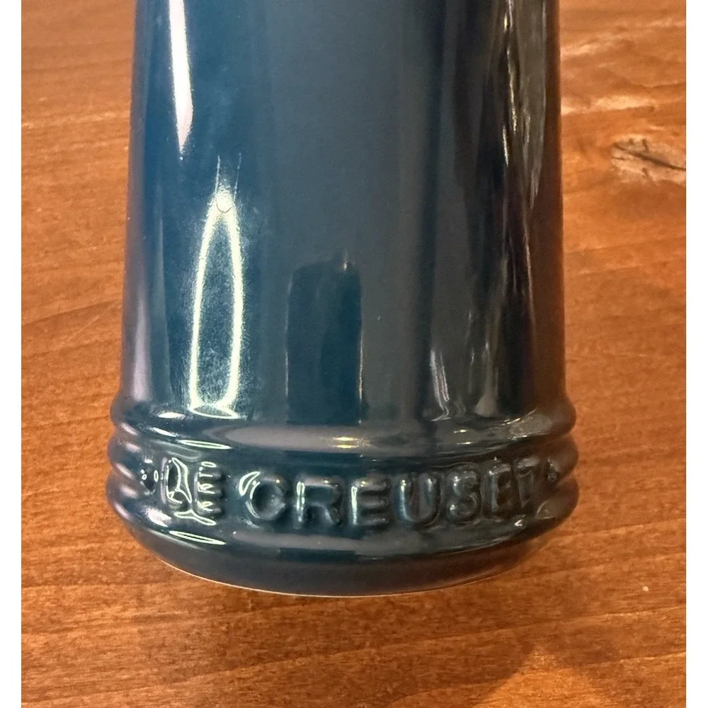 Rare Signature Le Creuset Stoneware Teal Blue Oil Cruet 10oz 300ml Container